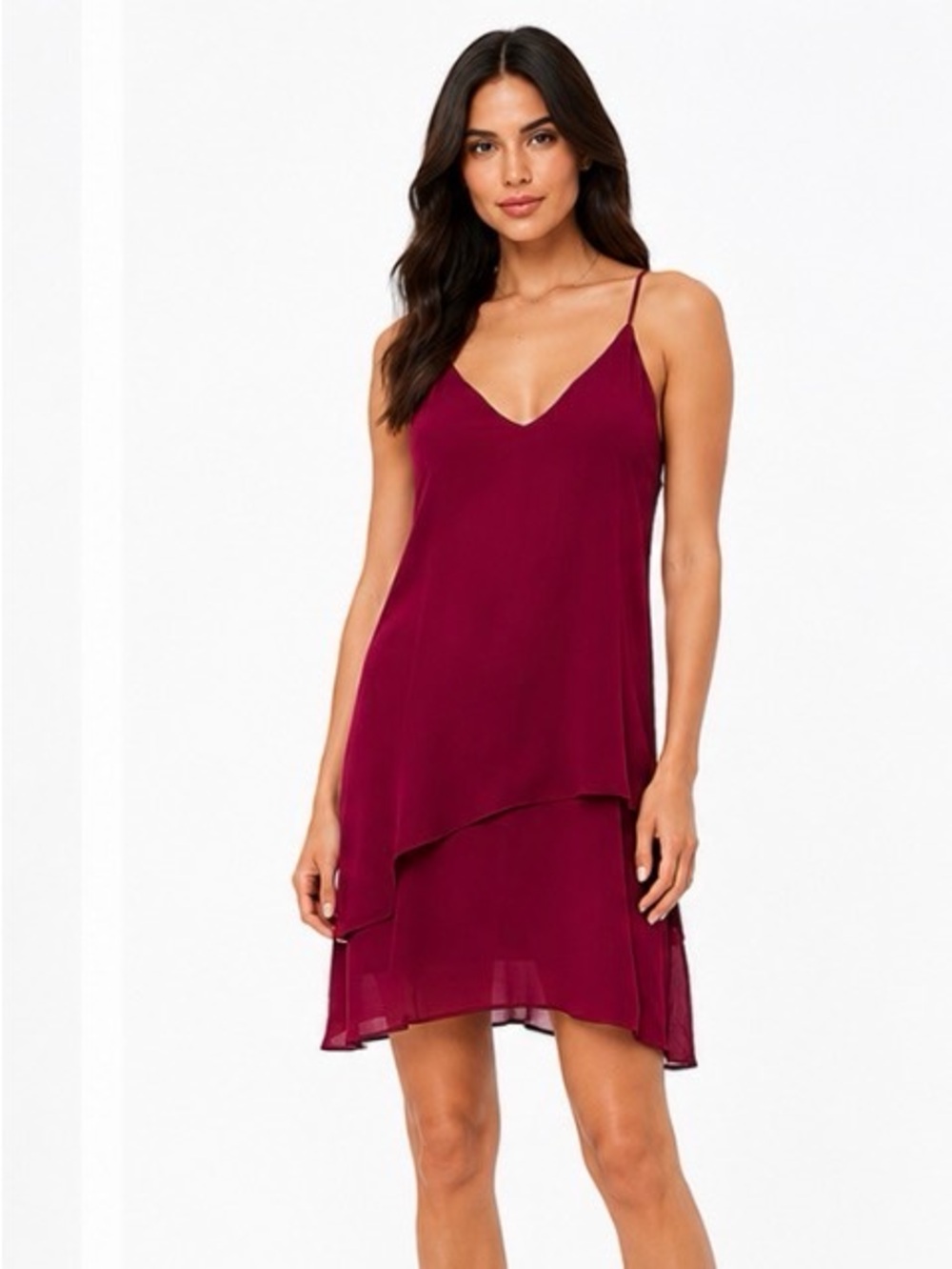 NWT | Krisa | V-Neck Layered Sleeveless Chiffon Mini Dress | Pink | Small